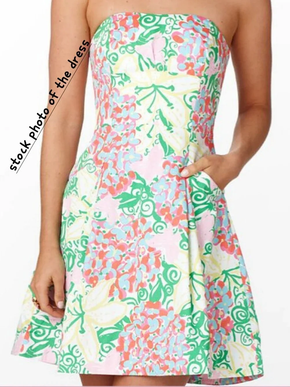 Lilly Pulitzer Blossom Pink, Green Strapless Dress Size 10 - Picture 6 of 7